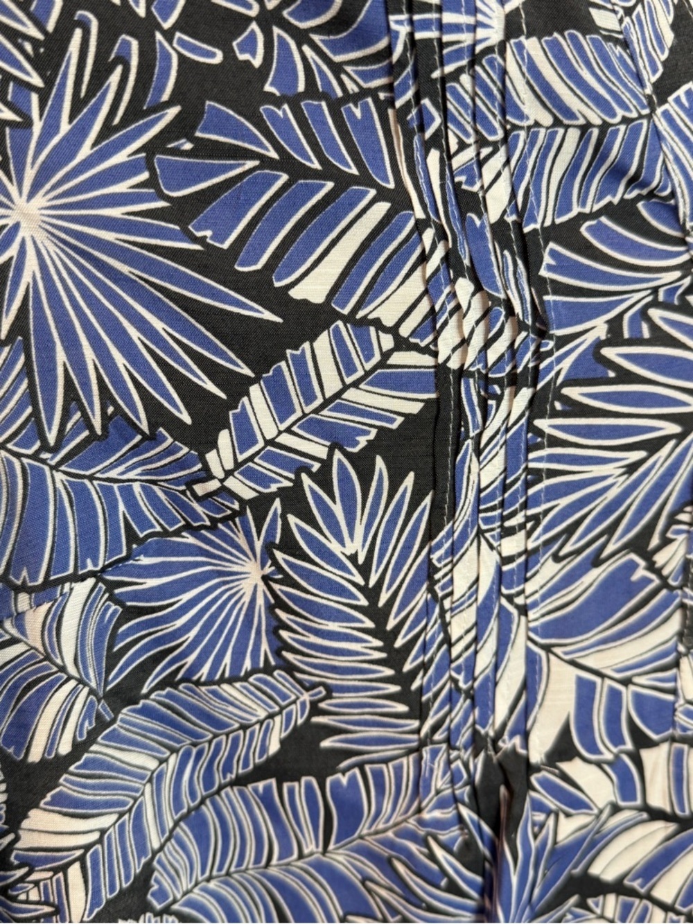 Notations Blue and Black Tropical Print Henley Blouse - Picture 2 of 7